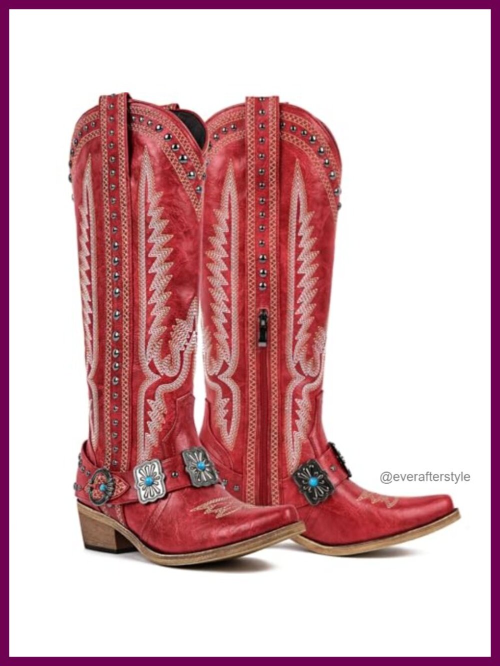 Knee High Cowboy Boots Western Embroidered Block Heel Side Zip